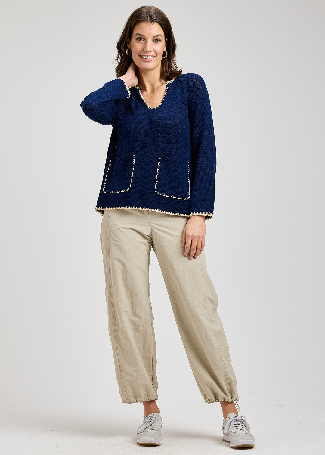 Capri Whipstitch Sweater- NAVY