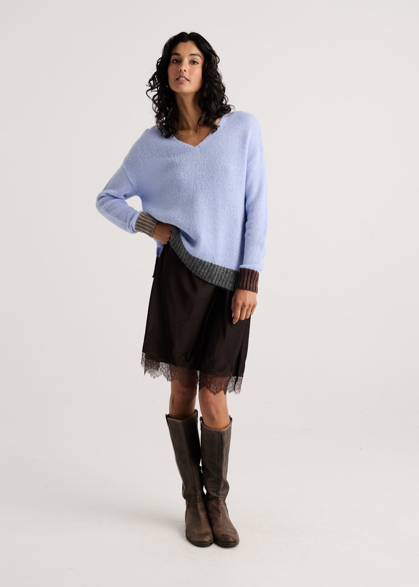 Makenna Colour Block V- CORNFLOWER