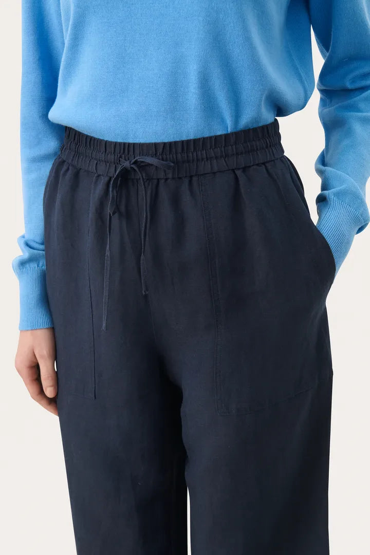 Enoila Drawstring Linen Pant- NAVY