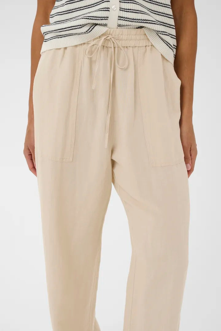 Enoila Drawstring Linen Pant- NATURAL