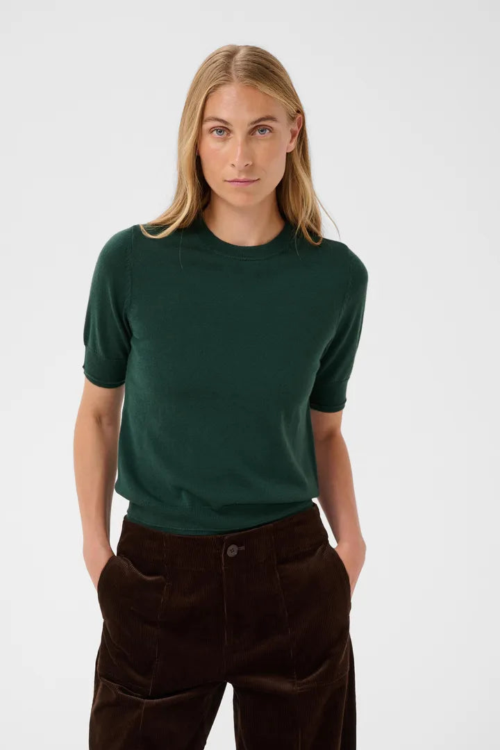 Natanya Knit Tee- FOREST GREEN