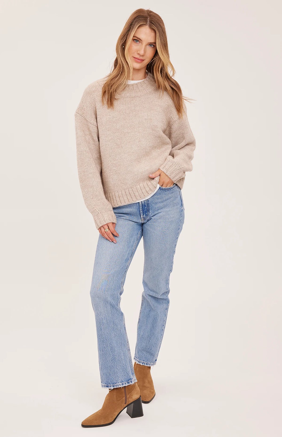 The Tova Sweater- HEATHER PEBBLE