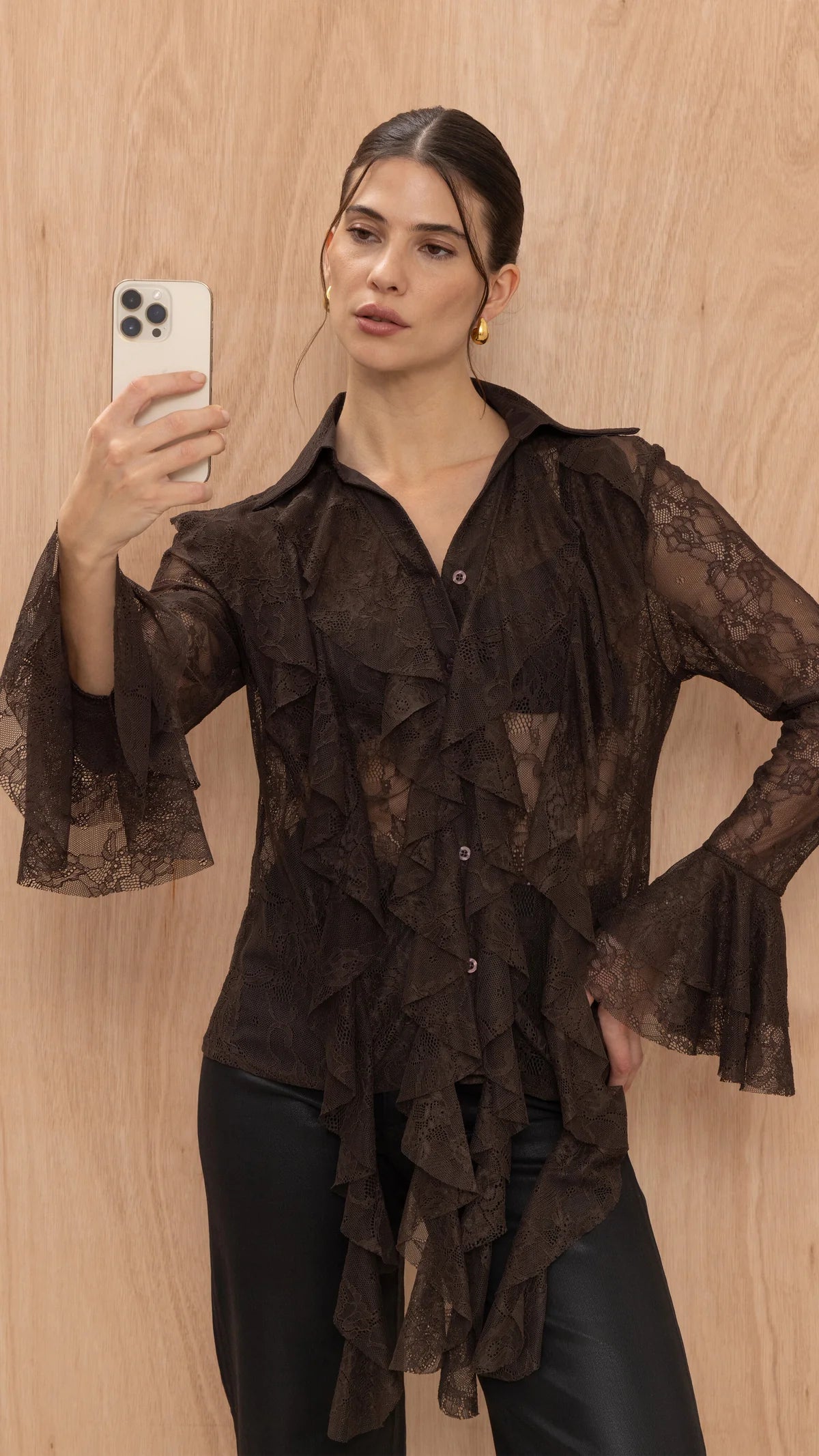 Lily Lace Shirt- CHOCOLATE
