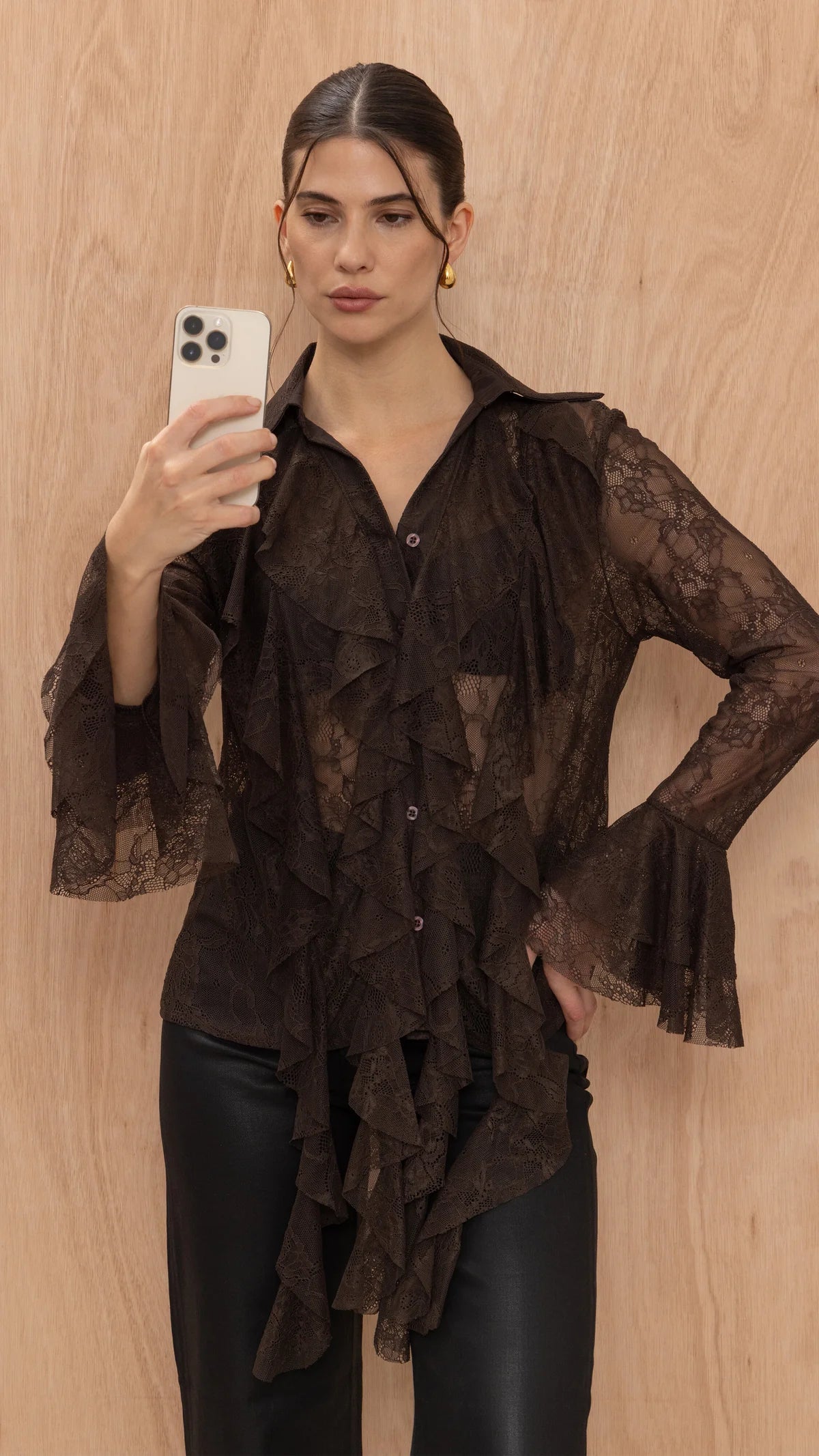 Lily Lace Shirt- CHOCOLATE