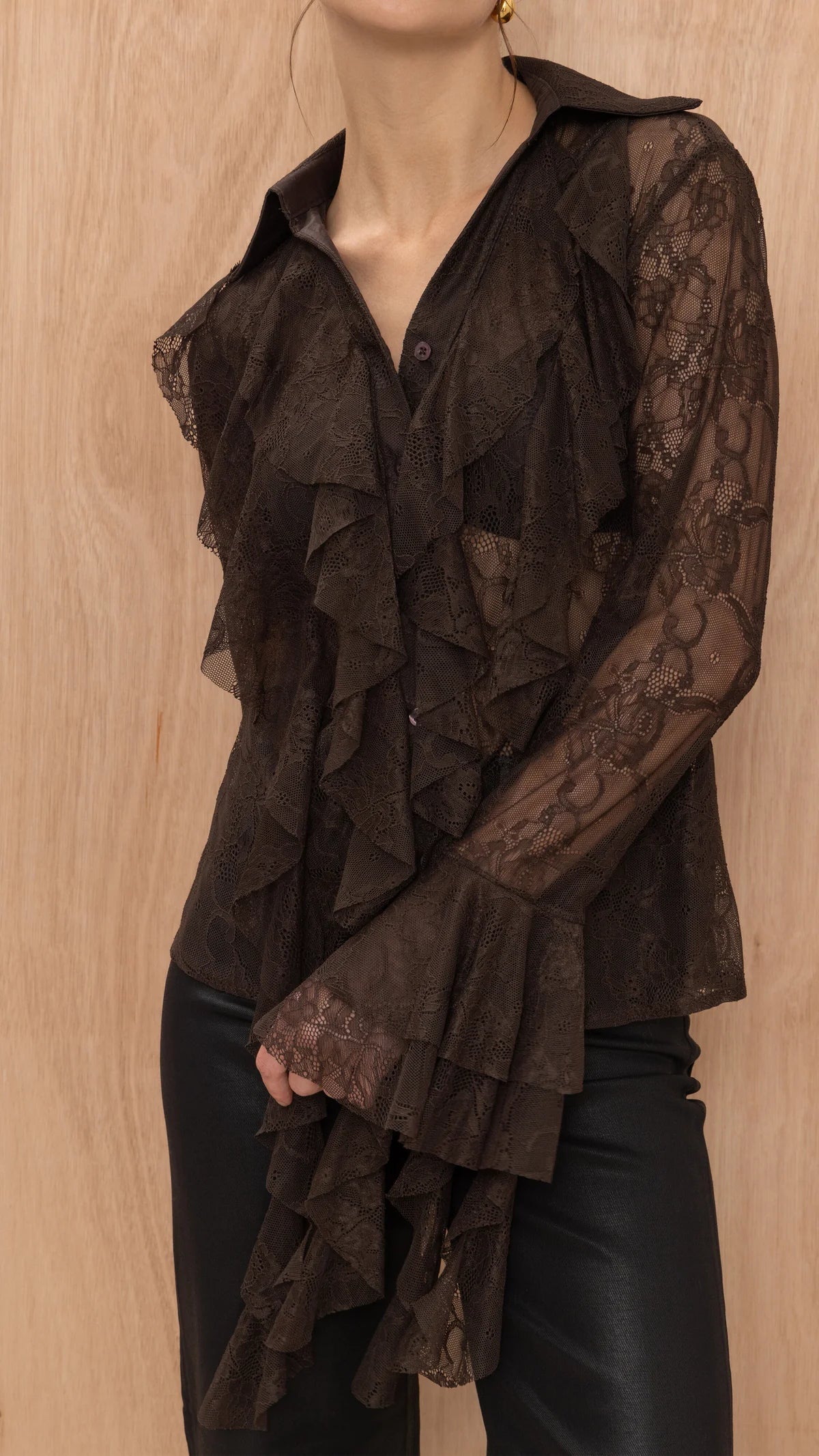 Lily Lace Shirt- CHOCOLATE