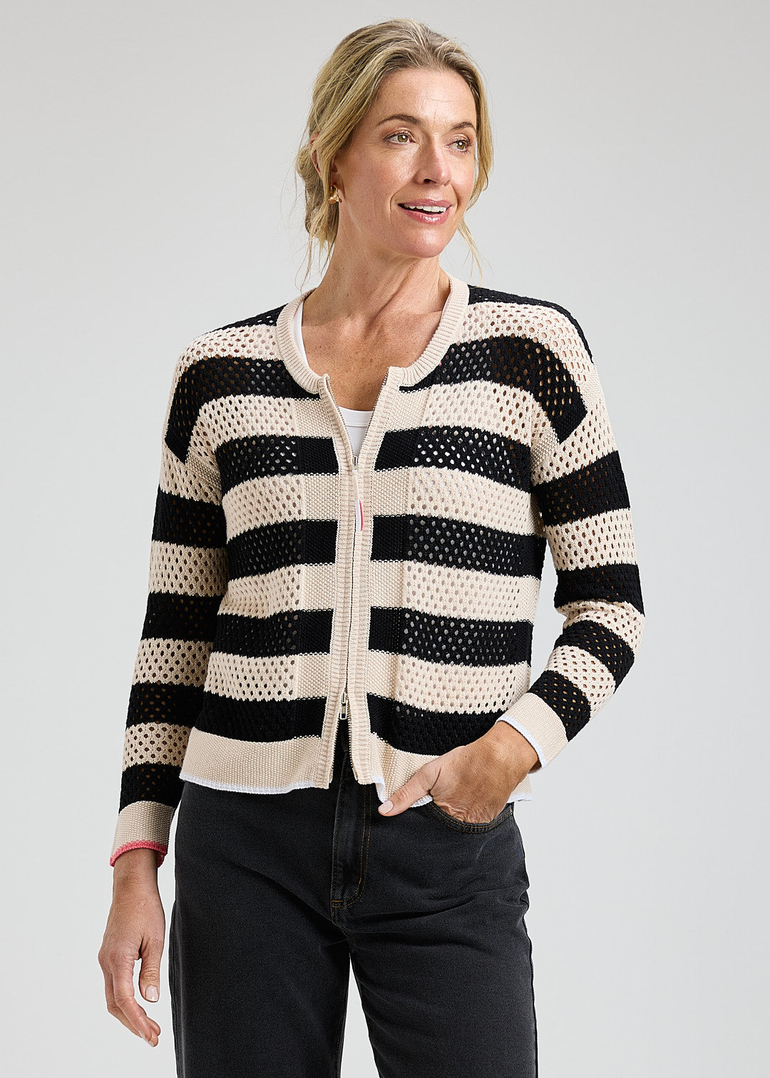 Jules Zip-Up Cardi- ECRU