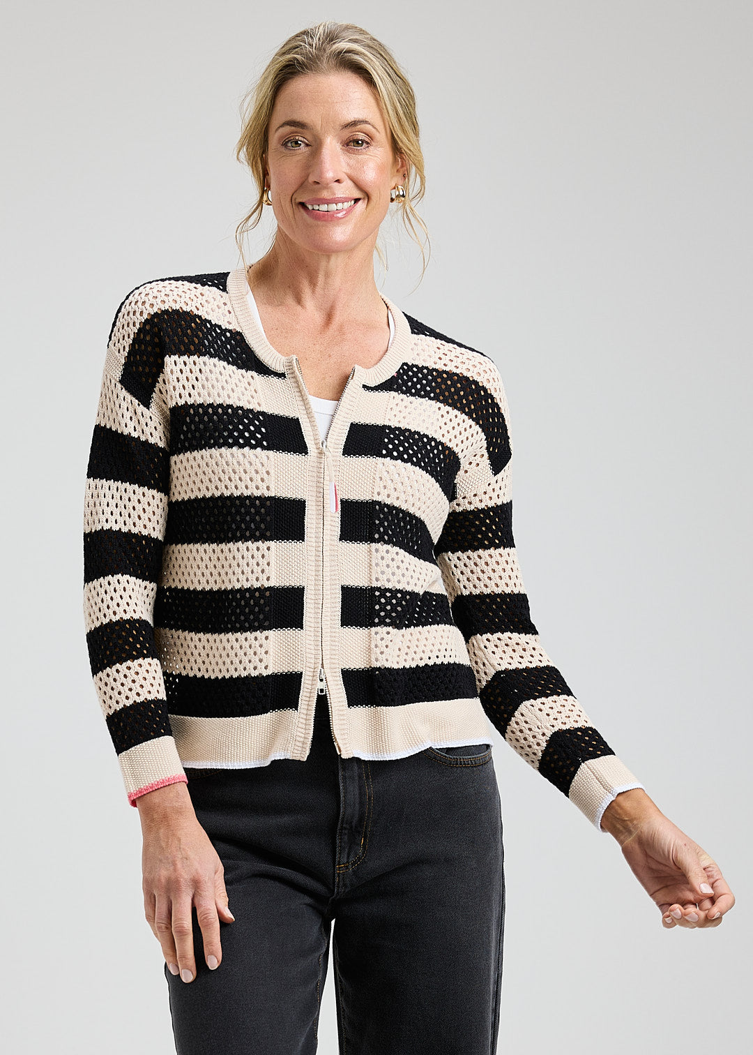 Jules Zip-Up Cardi- ECRU