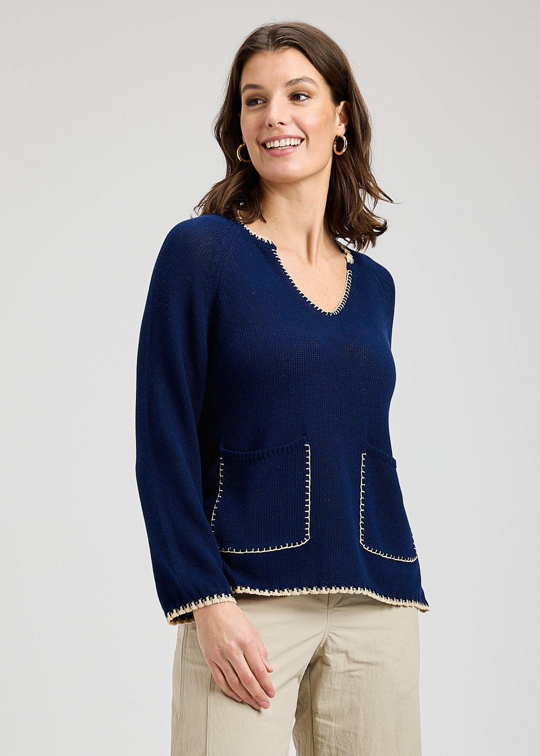Capri Whipstitch Sweater- NAVY