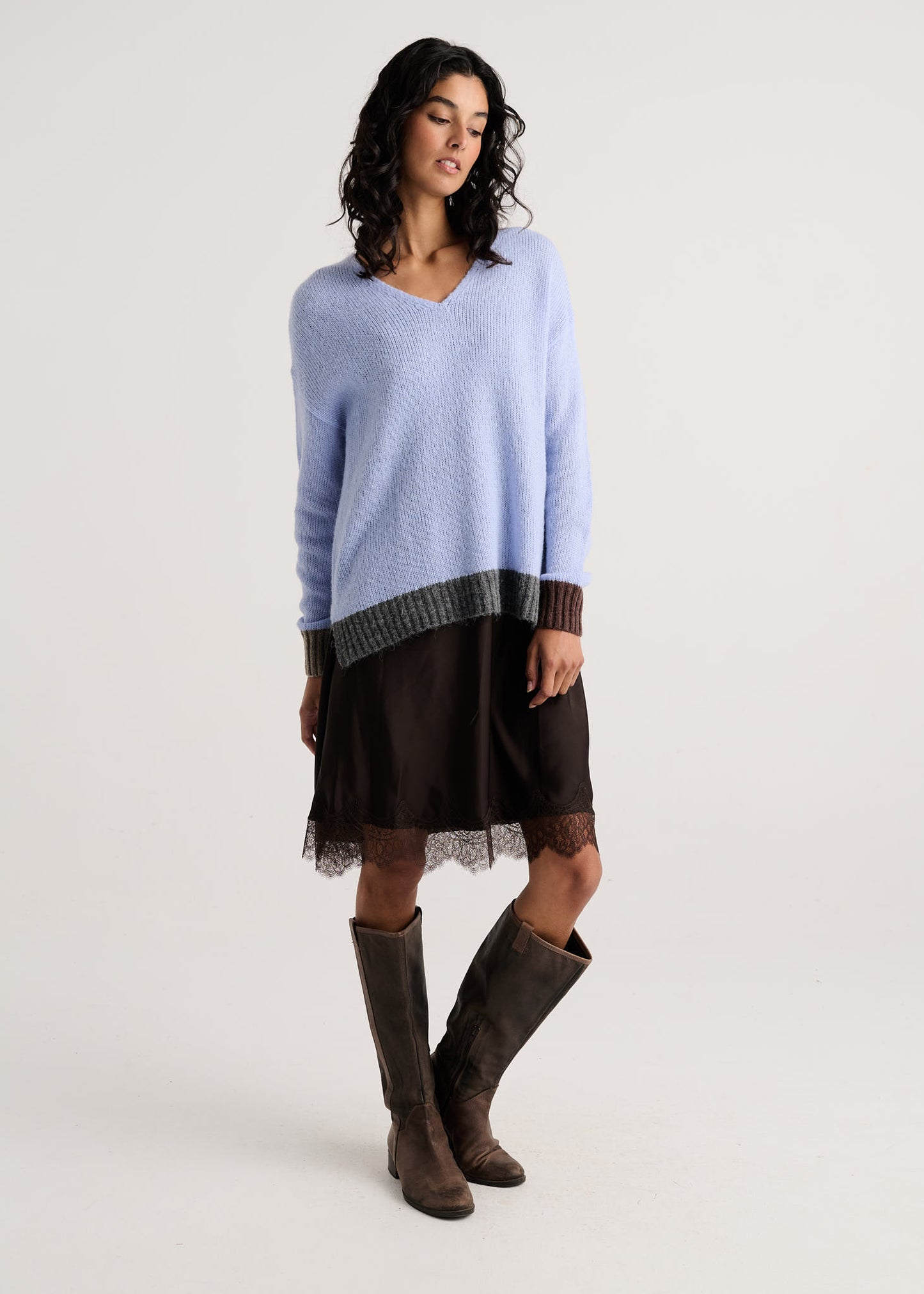 Makenna Colour Block V- CORNFLOWER