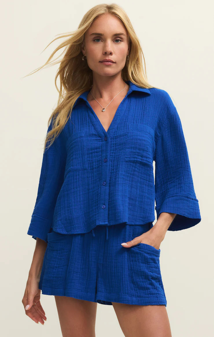 Helena Airy Gauze Button Up