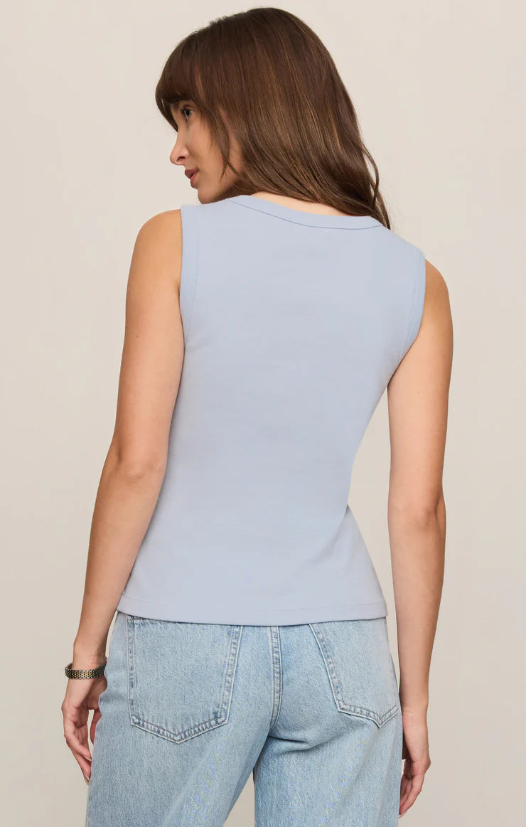 Ellie Rib V-Neck Tank- SKYLINE