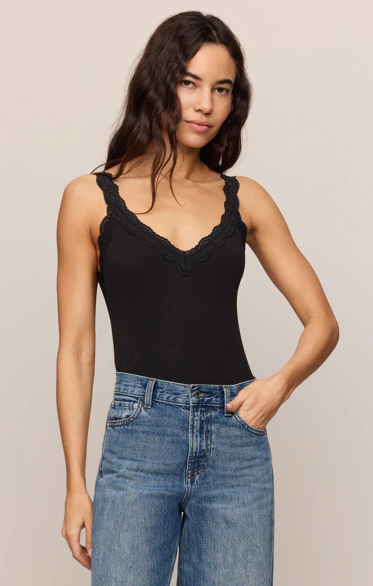 Eve Lace Trim Tank- BLACK