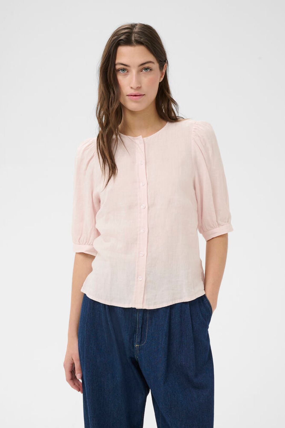 Azra Linen Blouse- PETAL PINK