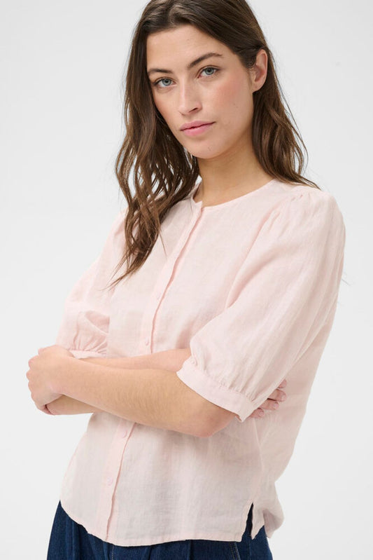Azra Linen Blouse- PETAL PINK