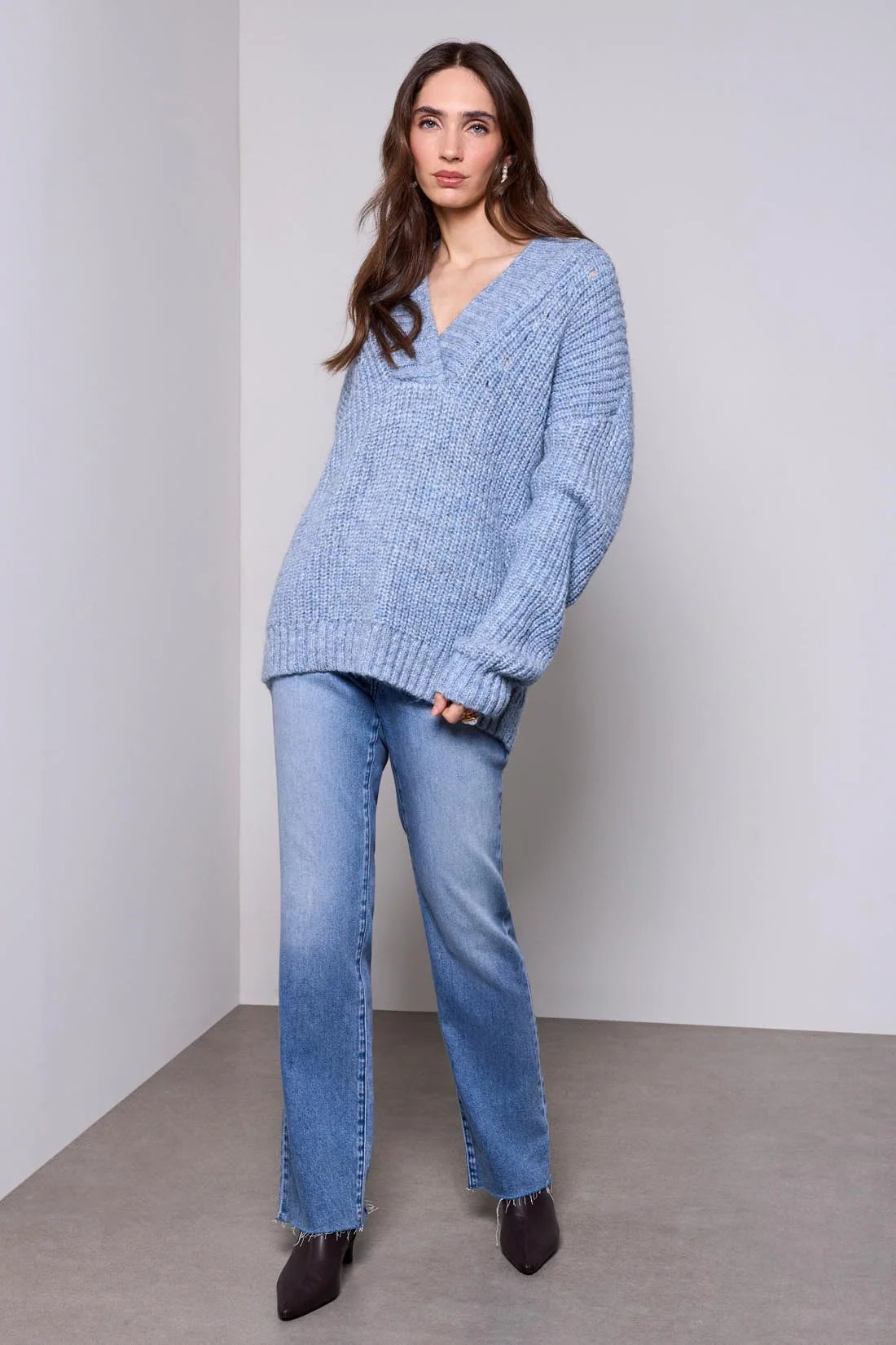 Cassie Oversized V-Neck Sweater- SKY